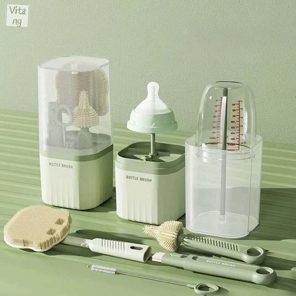 VITANG Chống mất Bộ bàn chải vệ sinh chai lọ Đa chức năng ABS Dụng cụ rửa cốc thủy tinh Dễ thương máy tính cá nhân Bộ chà rửa ống hút núm vú Ngoài trời