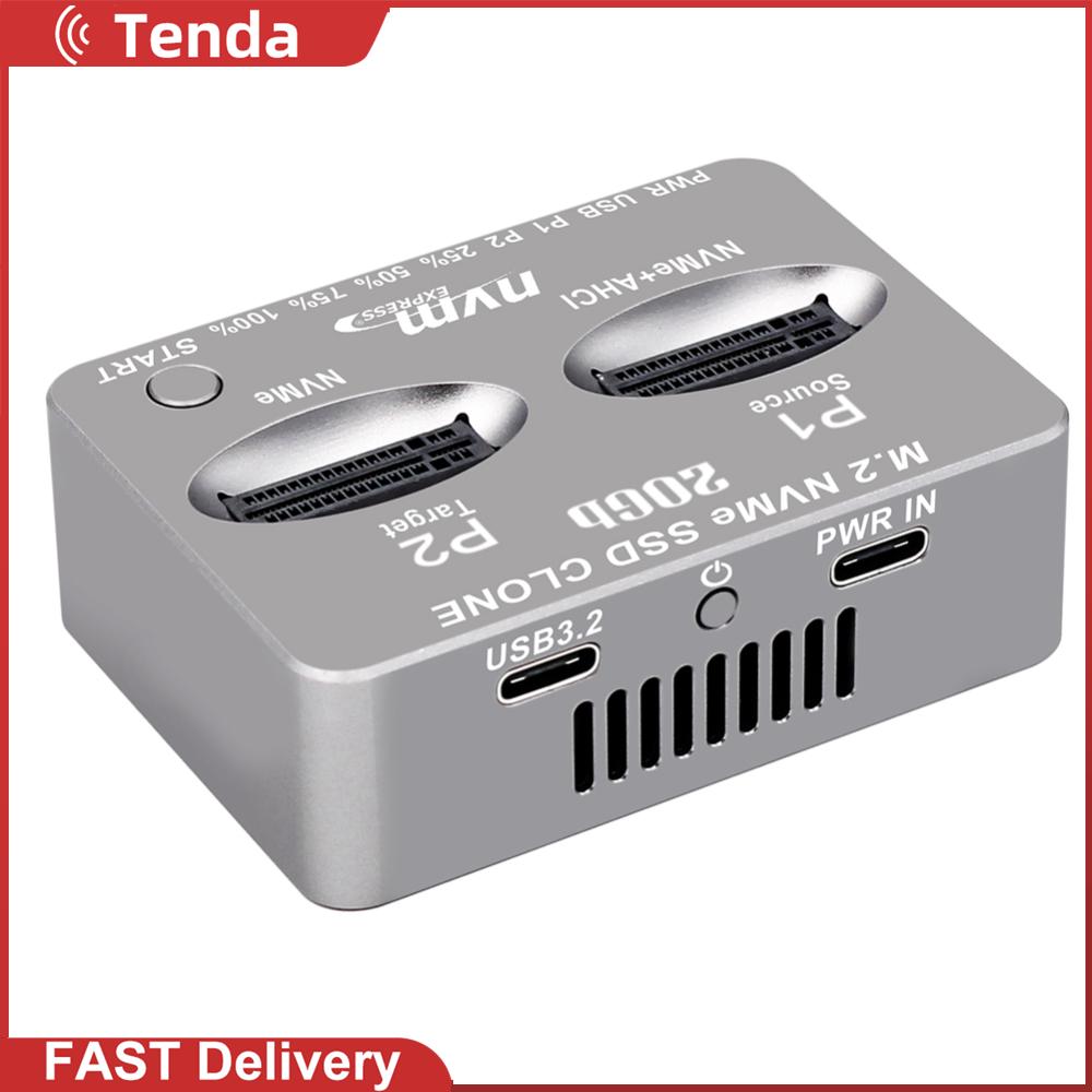 Dual-Bay M.2 NVME SSD Clone USB3.2 Type C External Hard Disk Box M.2 M.3 NVME PCI-E Solid Disk Case for M2 SSD M Key SSD ราคา 4,133 บาท*ส่งฟรี