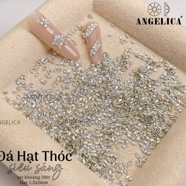  Set 100 viên Đá khối hạt thóc hạt gạo mini cao cấp Anɡel siêu sáng đẹp đính móng TU NAIL 