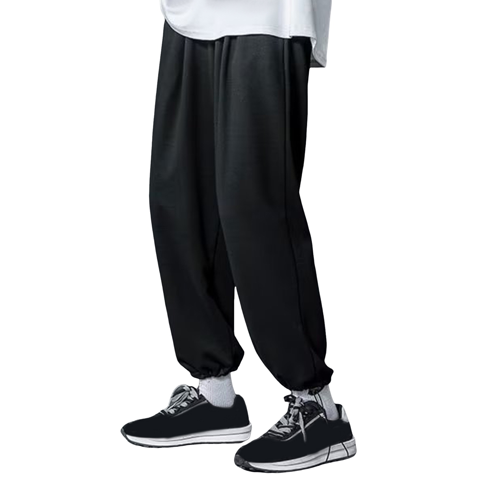UHH Drawstring Hem Pants Drawstring Waist Pants Men's Spring Fall Drawstring Waist Wide Leg Pants Elastic Waist Loose Street Style Sport Trousers Plus Size Solid Color Casual Slacks for Asia