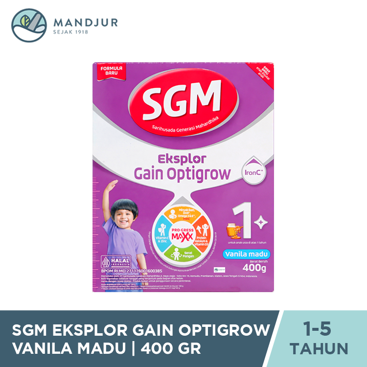 SGM Eksplor Gain Optigrow 1 Plus Vanilla Madu 400 Gram