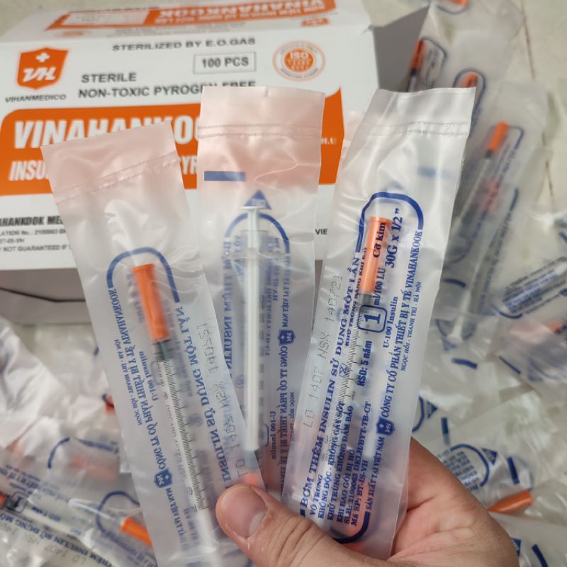 Bơm Tiêm Tiểu Đường Vinahankook 1cc Insuline hộp 100 cây