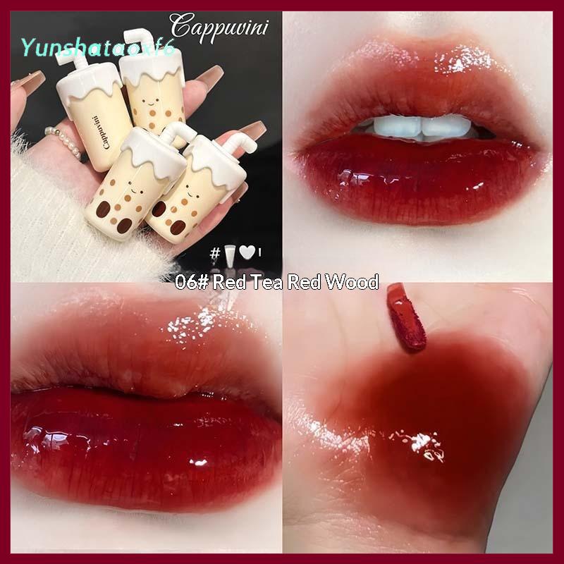 yunshataoxf Cappuvini Dễ Thương Trà Sữa Cup Hình Nước Ánh Sáng Son Bóng Lâu Dài Không Phai Gương Nước Trái Cây Nhuộm Lip Tint Cho Phụ Nữ Trang Điểm - 7