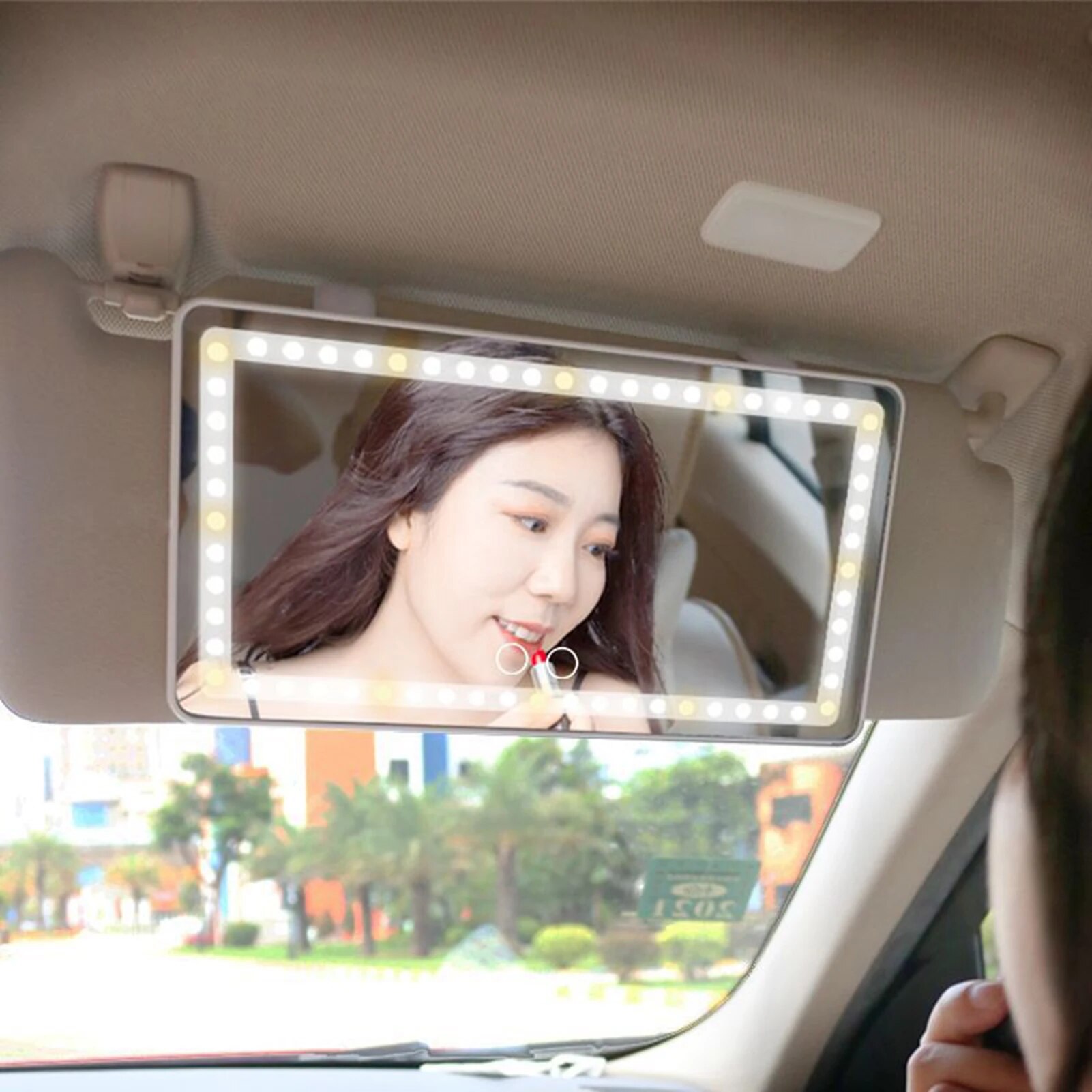 Car Vanity Mirror Auto Makeup Mirror With LED Light Reable Car Coetic Mirror With Touchscreen For Car Interior Universal