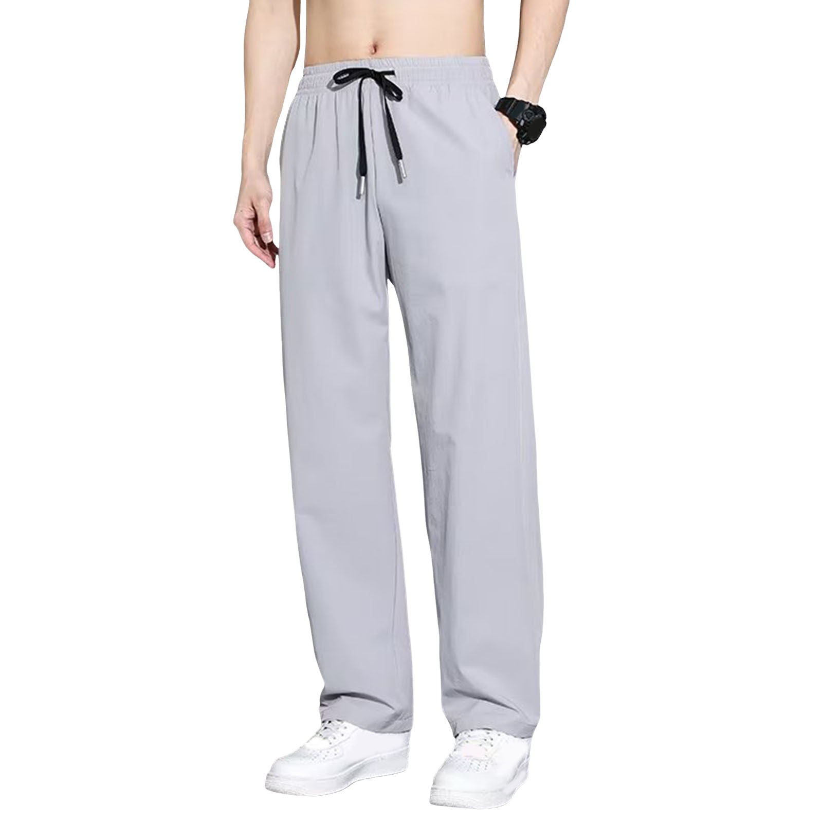 UHH Reinforced Pocket Seams Pants Men Casual Trousers Men's Ice Silk Quick-dry Jogger Pants Elastic Waist Drawstring Straight Fit Gym Training Sweatpants with Side Pockets – Lightweight for Summer - 1