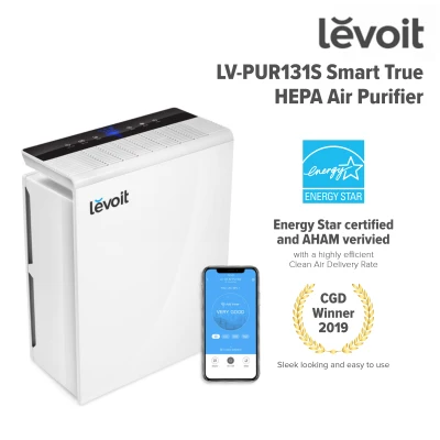 Levoit LV-PUR131S Air Purifier with Smart Wi-Fi for Home Large Room, Smoke and Odor Eliminator, H13 True HEPA Filter for Bedroom, Auto Mode & 12h Timer, Cleaners for Allergies and Pets, Mold Pollen Dust, White, SG 3 Pin Plug - BrightVivo