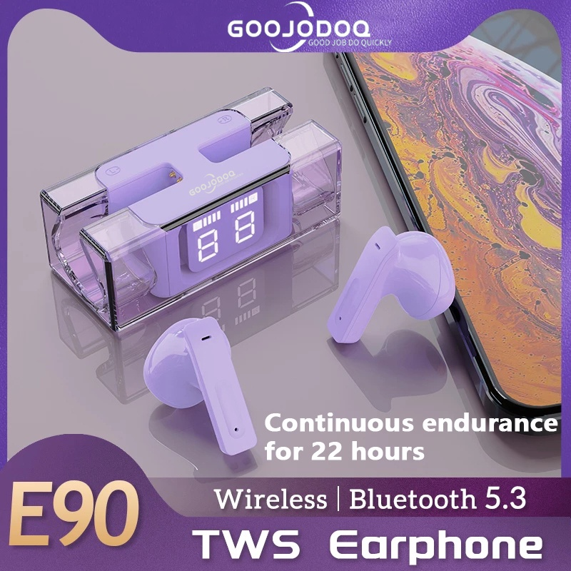 Tai nghe Bluetooth Goojodoq E90 TWS có micrô tai nghe không dây có hộp sạc màn hình hiển thị nguồn cảm ứng trong tai a