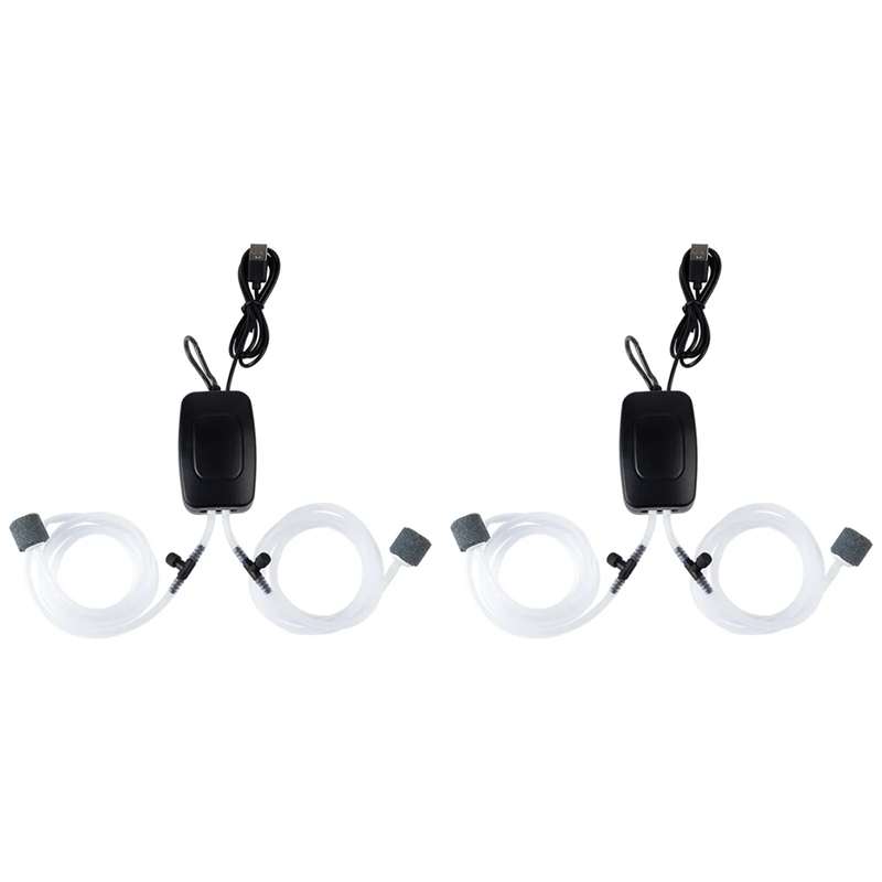 [Waanon]2X Fish Tank Air Pump USB Powered Aerator Aquarium Accessories Adjustable Air Valve Silent Bubble Oxygen Pump(Black)