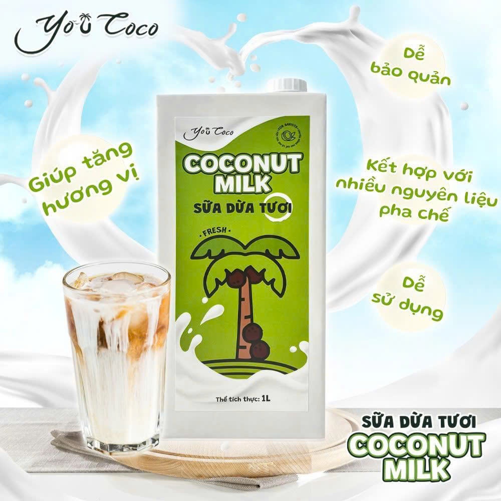 Sữa Dừa Tươi - Cốt Dừa Tươi, Coconut Milk hiệu YouCoCo - Hộp 1 Lít