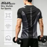 MOLAN Áo phông ngắn tay thể thao nam ôm vừa, nhanh khô, dành cho luyện tập bóng rổ, chạy thoáng khí, co giãn, top thể thao thoải mái