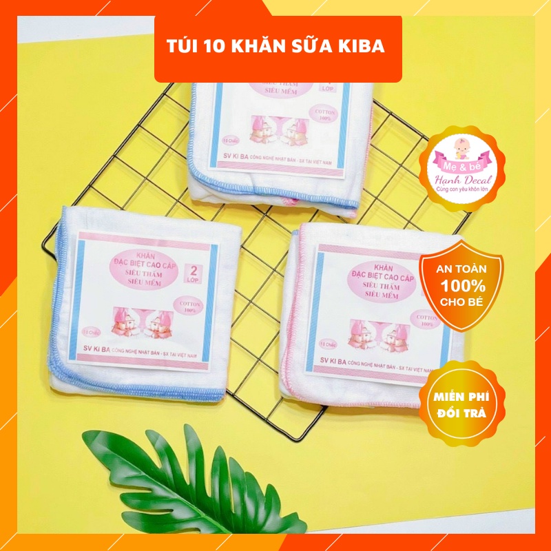 Khăn sữa KiBa siêu mềm 2 lớp 4 lớp (sét 10 chiếc)