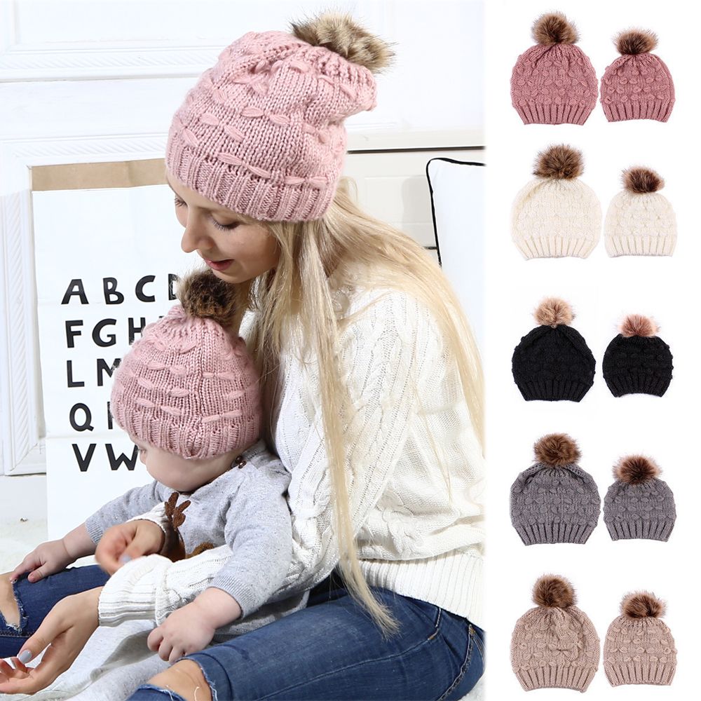 MEMORI Outdoor Fur Ski Pom Pom Crochet Beanie Baby Warm Hat Knit Cap