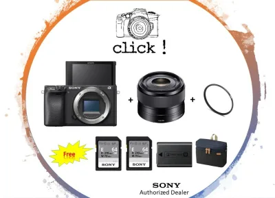 Sony Alpha ILCE-6400/ A6400 With Sony E 35mm f/1.8 OSS Lens (Free 2 x 64GB SD CARD + Sony NP-FW50 Battery + UV Filter + Camera Case + Screen Protector )