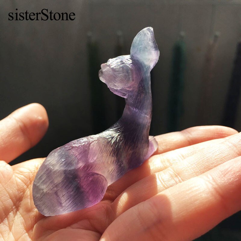 Natural Rainbow fluorite hand carved mini deer 2 quartz crystal healing stones hand carving animal for home decor stones (5)