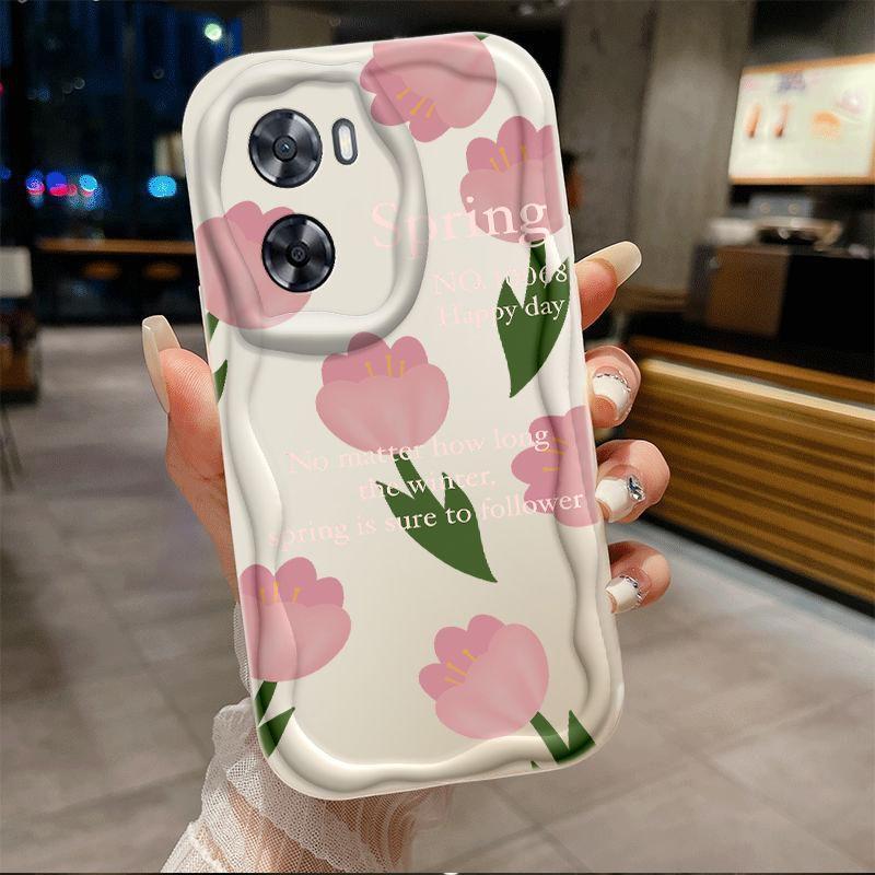 Ốp cho Oppo A57 2022 A57 4G Họa Tiết Cây Kem Hoa Tulip sóng Ốp Điện thoại mềm cô gái dễ thương