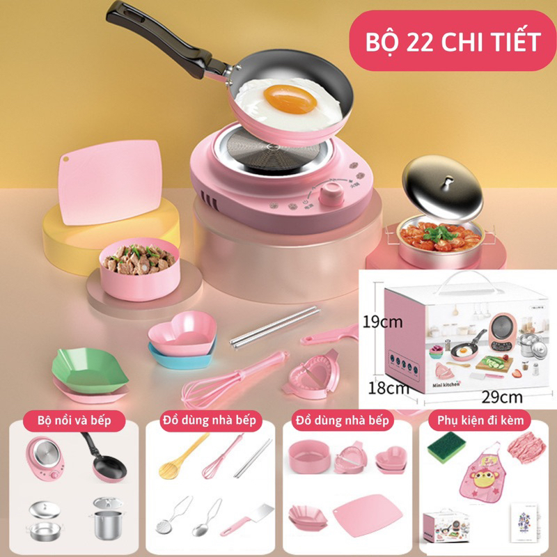 Đồ chơi nhà bếp bộ đồ dùng nấu ăn thật kèm nhiều phụ kiện cho bé giúp bé tự nấu được các món đồ ăn bé yêu thích