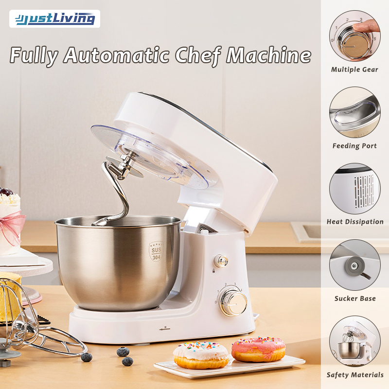 JustLiving 4L Multifunctional Mixer Vertical Food Mixer Dough Mixer Alautomatic Egg Beater Household Chef Machine Stainless Steel Mixing Barrel Three Components of Kneading/stirring/sending ราคา 3,205 บาท*ส่งฟรี