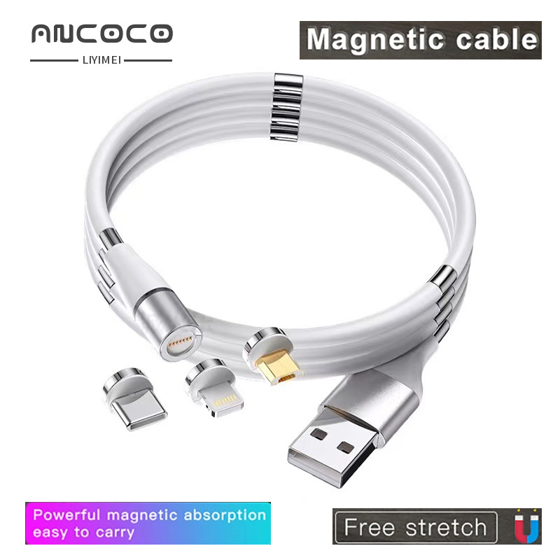 Sạc Nhanh cáp có thể thu vào 3 Trong 1 sạc nam châm dòng dữ liệu Cho iPhone 15 14 Samsung Xiaomi Micro USB Loại C 3A Cáp sạc nam châm