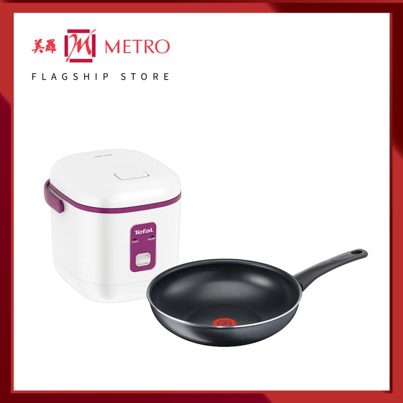 Tefal Mechanical Mini Rice cooker 2 Cups with Non-Stick Coating + Tefal Cookware Elegance Wokpan 28cm RK1721/C36719 Singapore