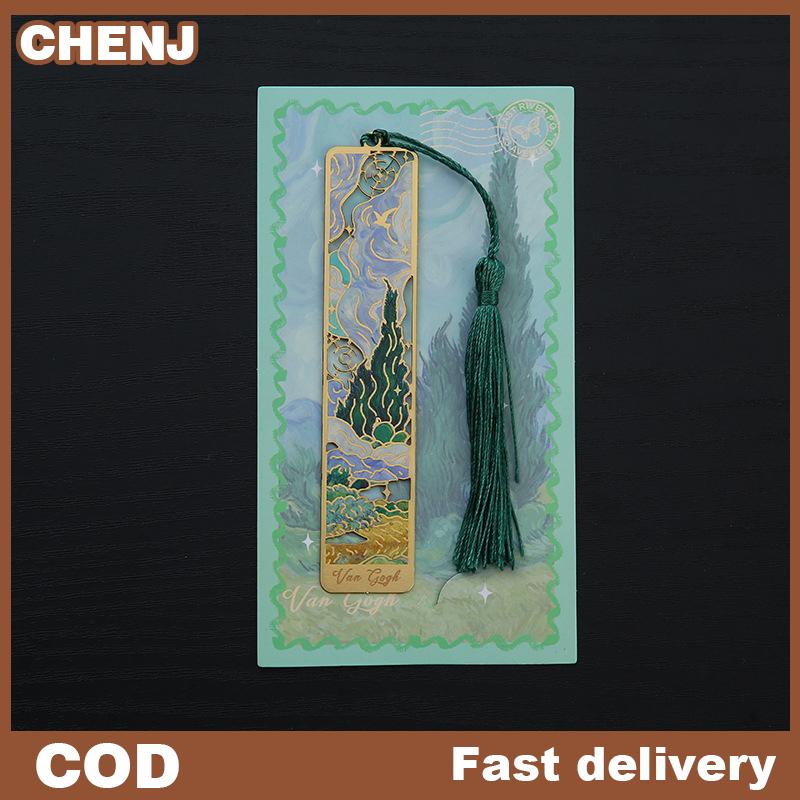 CHENJ 1 Pc Retro Floral Painting Metal Bookmark Hollow Bronzing Bookmark With Tassel Stationery Gifts For Book Club Reader