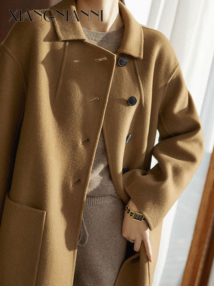XIANG NIAN NI kích thước lớn nữ áo khoác len nữ mùa thu và mùa đông dài vừa phải mới rộng áo khoác lông cừu hai mặt cao cấp 11.11 Biggest Sale