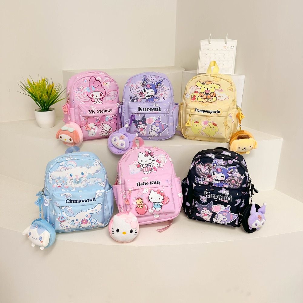 OKDEALS Hoạt hình Ba lô Sanrio Cinnamoroll Hello Kitty Cặp sách Với ví tiền xu Cặp sách trẻ em