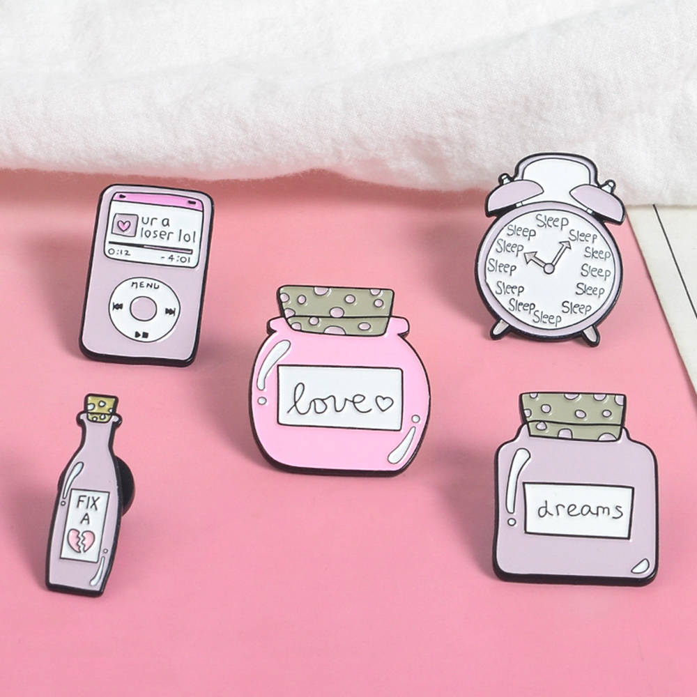 SNSQDYW0010 Cute Jewelry Gifts Bag Decor Lovely Love Clock Cartoon Brooch Enamel Lapel Pin Dreams Bottle Badges