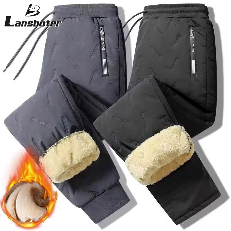 Lansboter quần nam quần tây quần đũi dài pants Quần nhồi lông cừu nam mùa đông sang trọng và dày quần ống đứng chống gió và quần vải bông ấm