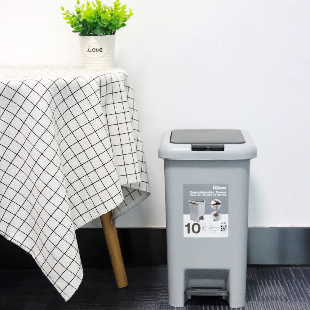 Meymey_Mall ICLEAN ถังขยะเหยียบเหลี่ยม Prensa 10 ลิตร รุ่น TG51788G ขนาด 19.5x27x34.5 ซม. สีเทา ถูกจริง ราคา 275 บาท*ส่งฟรี