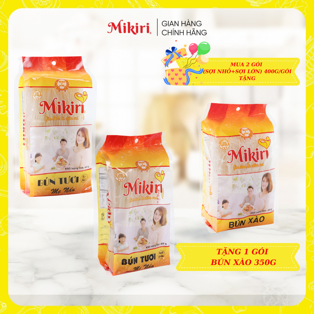 MUA 2 TẶNG 1 - Bộ 3 loại Bún khô Mikiri cao cấp 1 bún tươi sợi lớn + 1 bún tươi sợi nhỏ + 1 bún xào