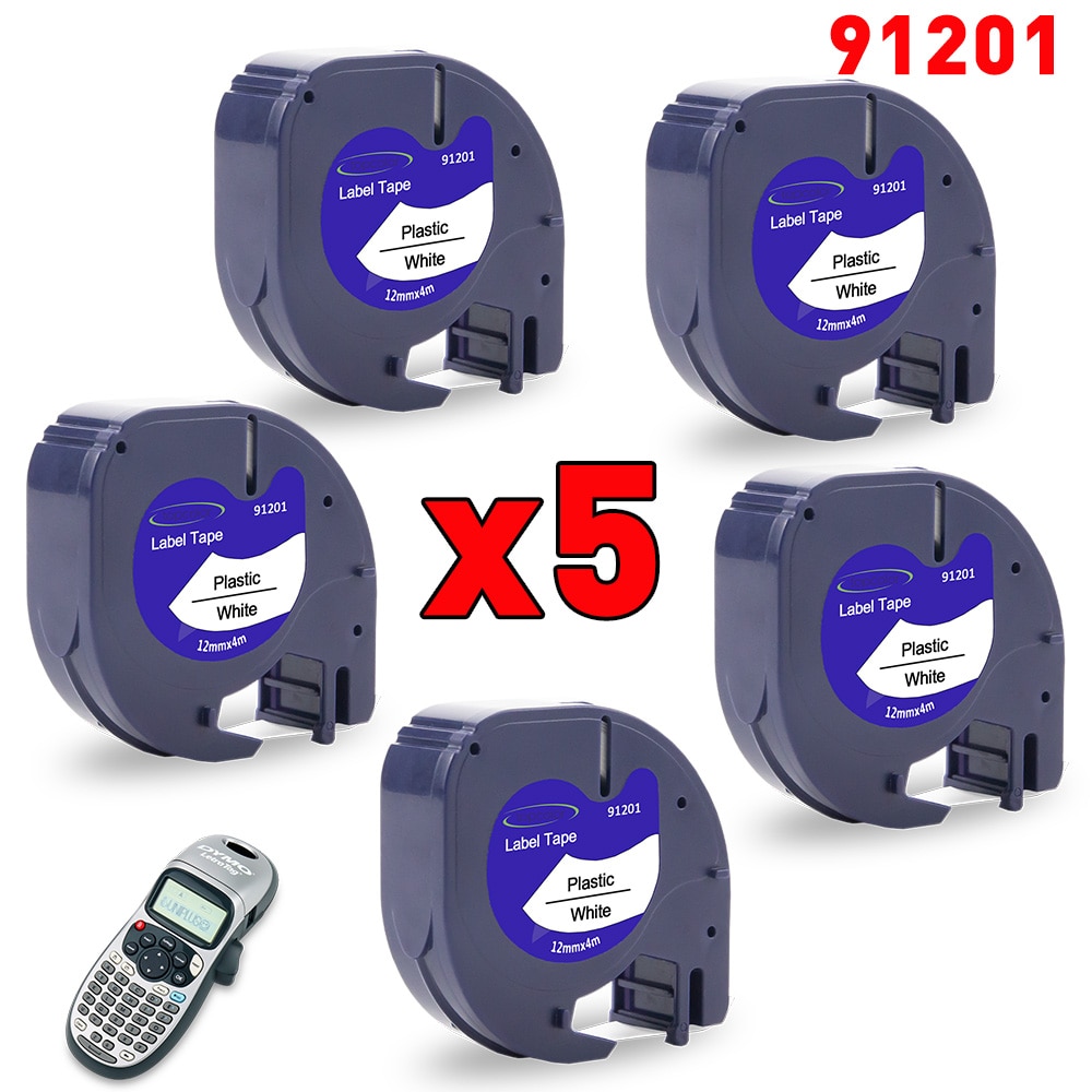 5pk tương thích Dymo 91201 letratag nhãn dán 12 mét Dymo nhãn Cartridge cho Dymo ghi nhãn letratag LT-100H lt100t màu đen trên Trắng