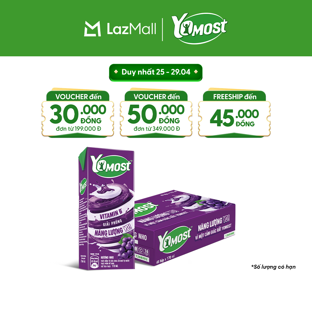 Thùng 48 Hộp Sữa Chua Lên Men Tự Nhiên Yomost Hương Nho 170ml (48x170ml)