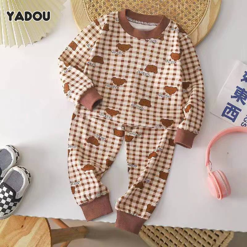 YADOU Children's sleepwear, pure cotton long sleeved pants, children's cartoon anime home suit set ราคา 108 บาท*ส่งฟรี