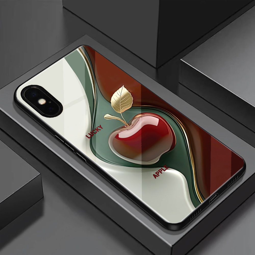 Ốp Lưng cho iρhone X XS XS MAX – Mặt Kính Cường Lực Cao Cấp – Họa Tiết Trái Táo Đẳng Cấp