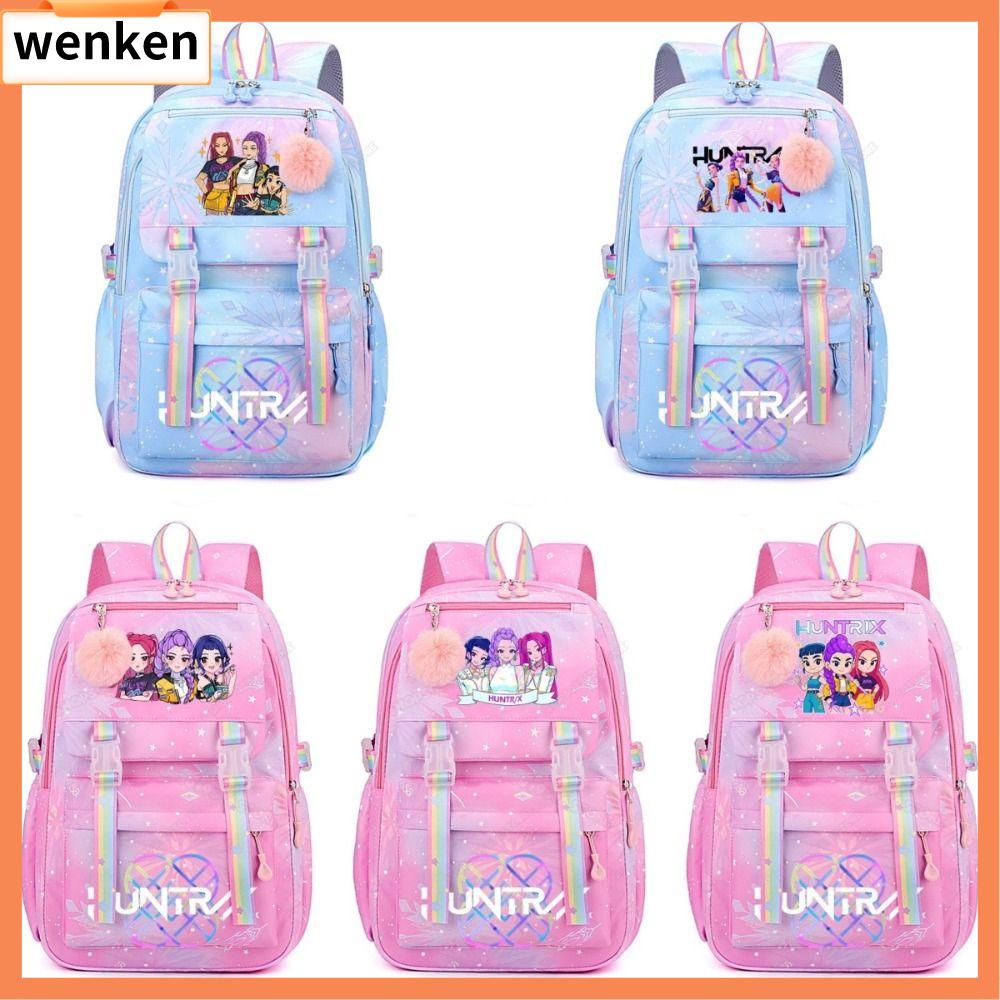 WENKEN Dung lượng lớn Ba lô KPop Nhẹ Thoáng khí Ba lô anime Dễ thương Phim hoạt hình Ba lô thợ săn quỷ Sử dụng trong trường học