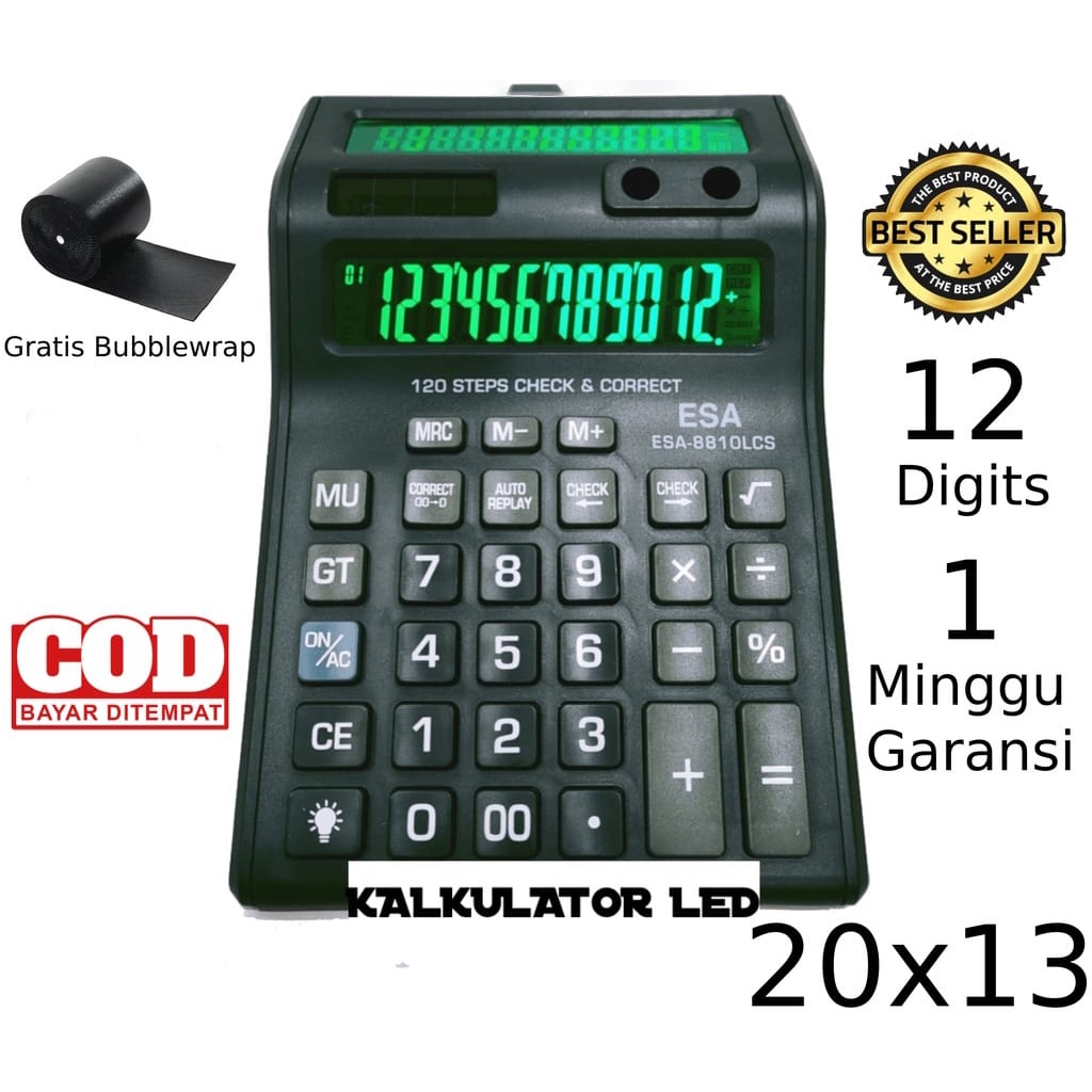 Kalkulator Digital LED 2 Layar 12 Digit ESA-8810