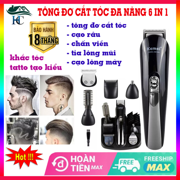 Tông đơ cắt tóc đa năng 6in1 Kemei KM-600 công suất lớn có thể cắt tóc, cạo râu, tỉa lông mũi,... sạc nhanh chỉ 2hHãng phân phối chính thức giá rẻ