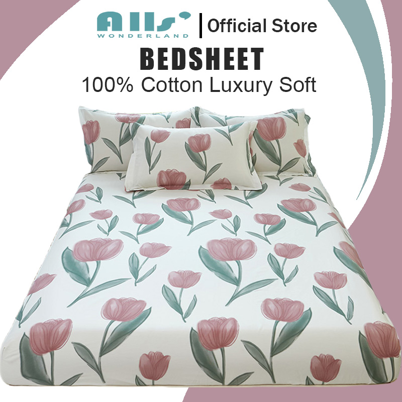 Alls' Wonderland Bedsheet 100% Cotton Floral Fitted Sheet 1200TC Bedsheet Single Queen King ราคา 209 บาท*ส่งฟรี