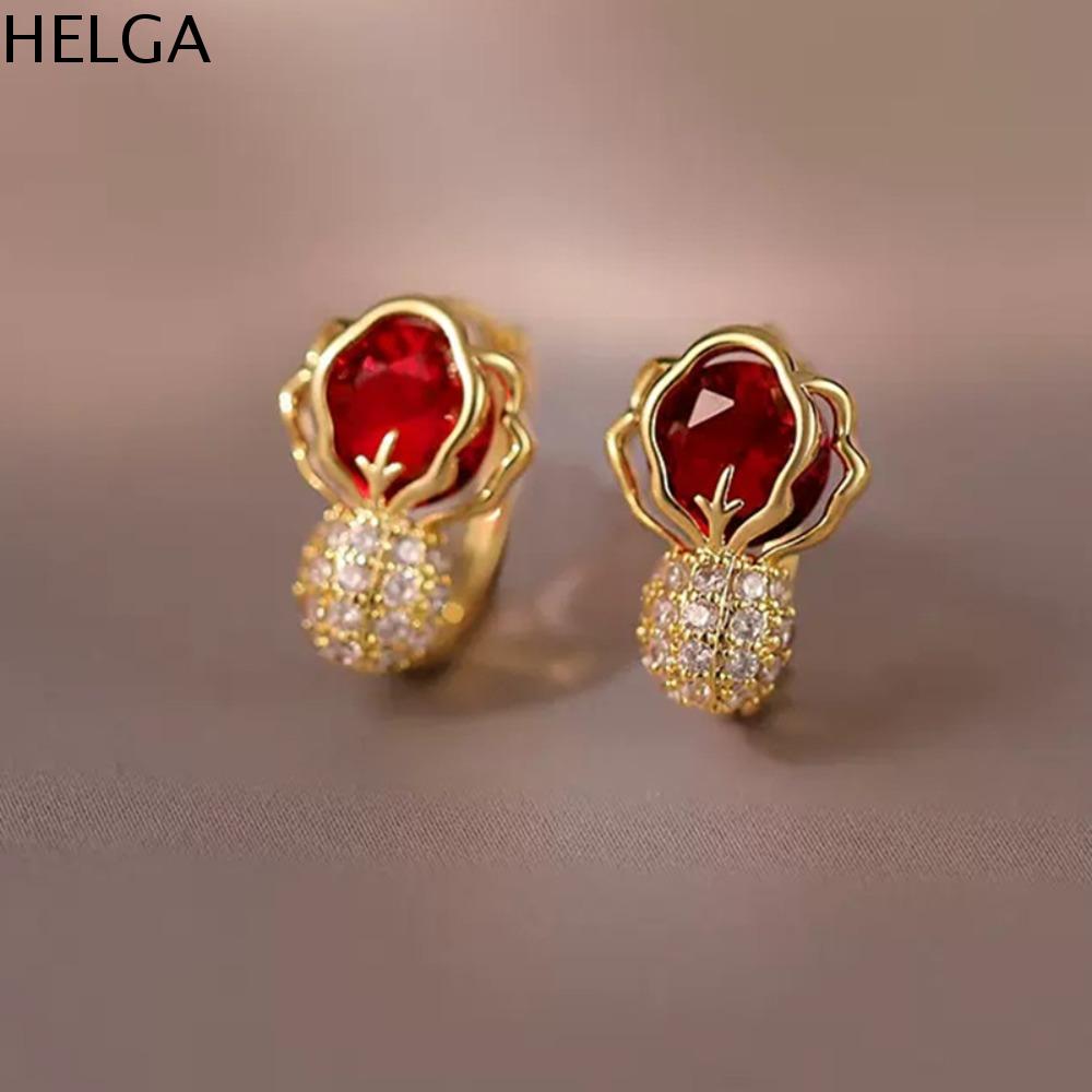HELGA Sáng Tạo Bông tai hình bắp cải Thanh lịch Màu xanh lá cây Móc tai Bắp Cải Kim cương giả Chất lượng cao Sang trọng Khuyên tai dạng Hạt Rau Củ Phụ nữ