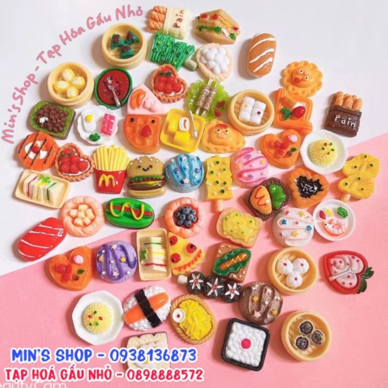 Set 100 charm chai/thức ăn nhiều loại dùng làm slime handmade phụ kiện...