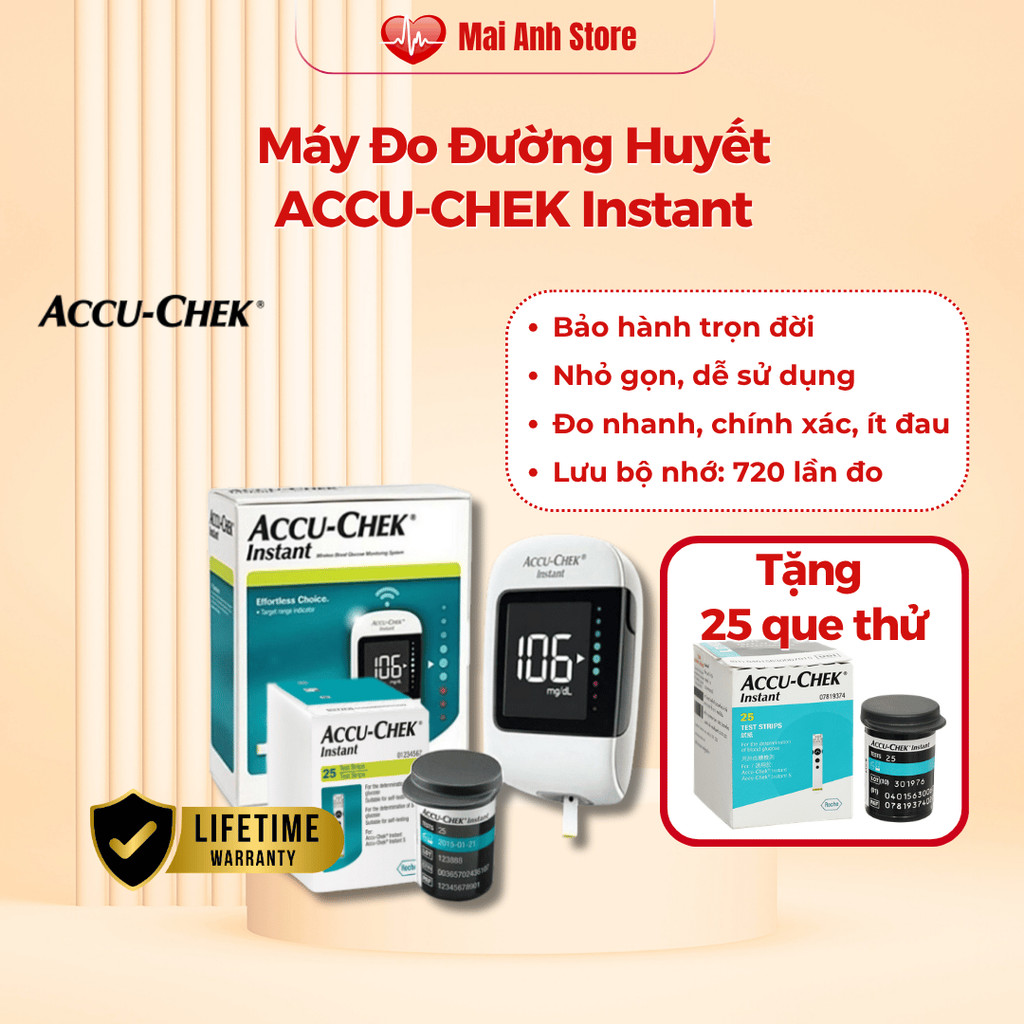 [BH Trọn Đời] Máy Đo Đường Huyết ACCU-CHEK Instant Kèm Hộp 25 Que Thử ACCU-CHEK Instant - Mai Anh