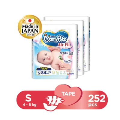 MamyPoko Air Fit Tape Diapers S 84 X 3 Packs 252 Pcs (4-8kg)