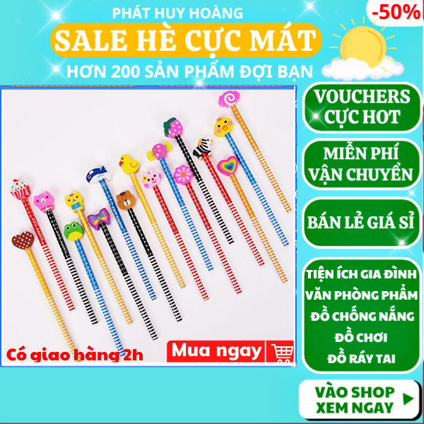 Bút chì gỗ kèm gôm tẩy hình thú , Viết chì đen có gôm hình thú ngộ nghĩnh , Bút chì nhiều màu kèm tẩy hình cute , Bút chì gỗ học sinh đầu tẩy hình thú đáng yêu , Bút chì gỗ dài kèm đầu gôm nhiều hình , Phát Huy Hoàng