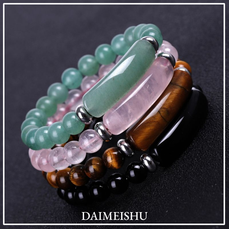 DAIMEISHU Natural crystal bracelet, tiger's eye stone green Dongling strawberry crystal fashion hand bracelet