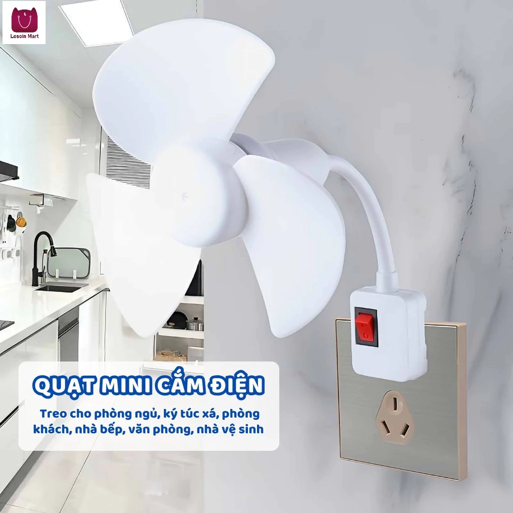Quạt Mini Treo Nhà Vệ Sinh Xoay 360 Độ, Quạt Treo Tường Nhà Bếp Nhà Tắm, Quạt Cắm Điện Để Bàn