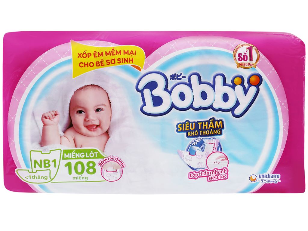 Miếng lót sơ sinh Bobby Newborn thùng 108 miếng cho bé dưới 1 tháng