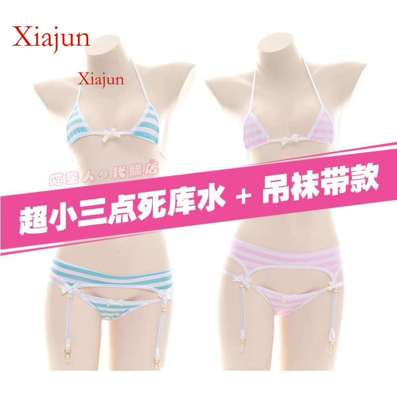 Xanh dương và trắng BIKINI KẺ SỌC Hatsune Miku mini phong cách hoạt hình Nhật Đai nịt bít tất cô gái