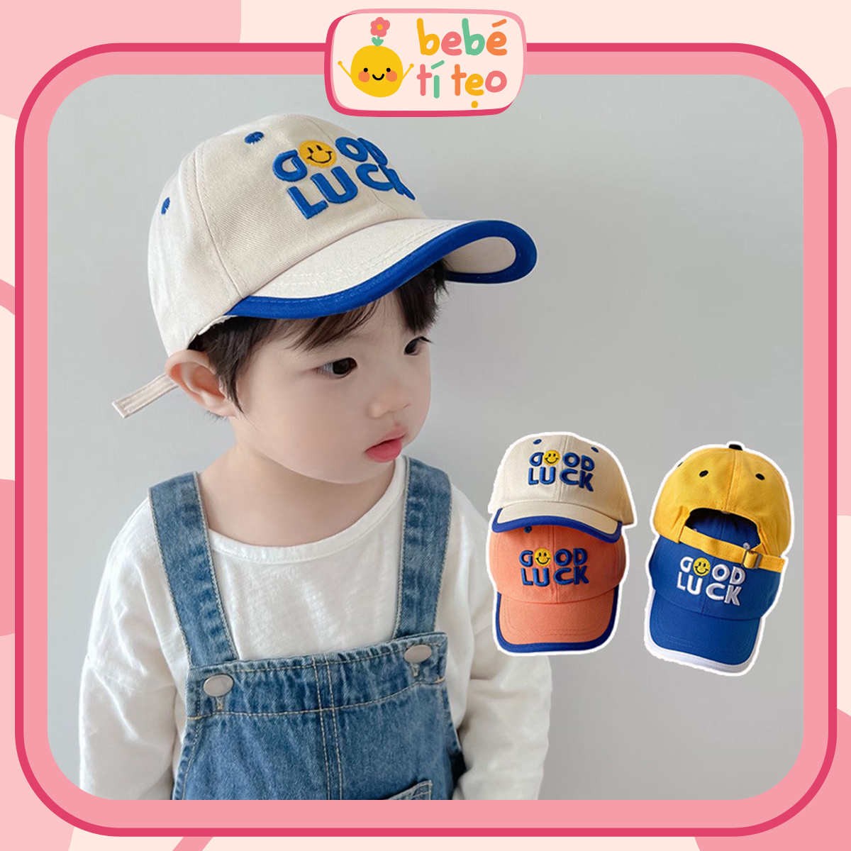 Mũ nón lưỡi trai, nón kết cho trẻ em, bé trai bé gái chữ good luck màu sắc non012 bebé tí tẹo