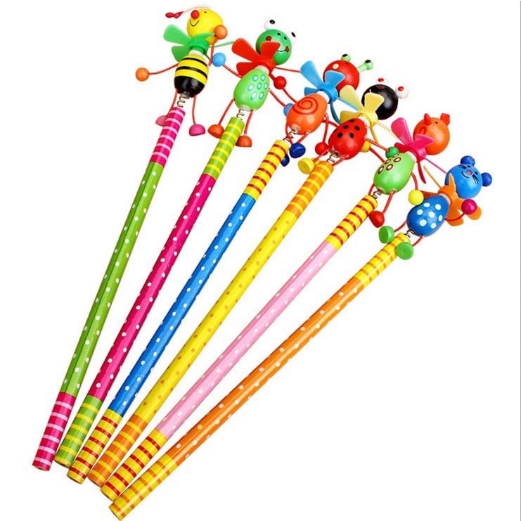 Bịch 12 cây bút chì gỗ đầu tẩy hình thú / bút chì chong chóng / viết chì gỗ đầu tẩy nhiều hình dễ thương, ngộ nghĩnh