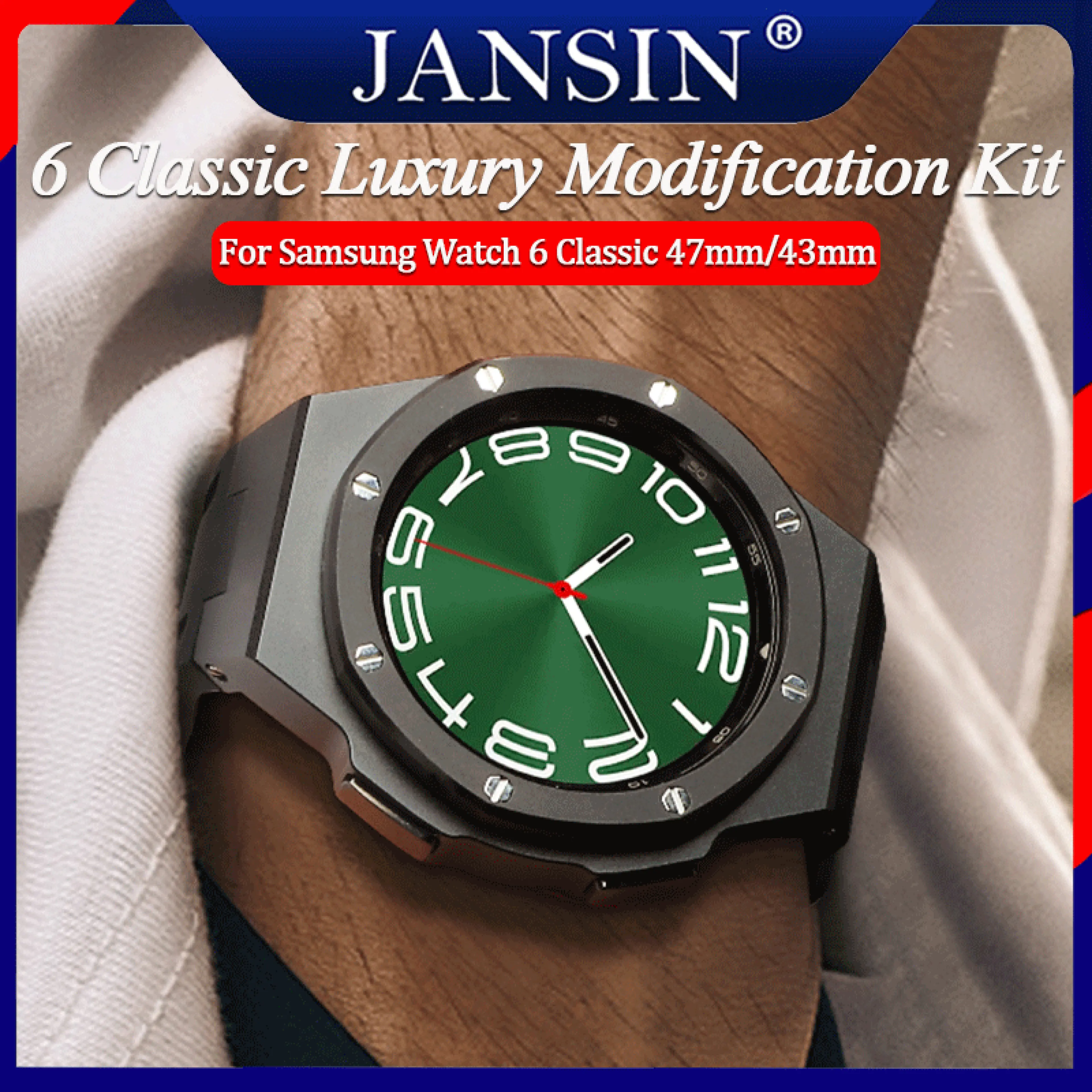 jansin สายยาง สายนาฬิกา สําหรับ Samsung Galaxy Watch 6 Classic 47มม 43มม สายรัดสแตนเลสของสาย+modification kit เคส Galaxy Watch 6 Classic